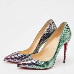 Pre Owned حذاء كعب عالي كريستيان لوبوتان سو كيت جلد ثعبان ثنائي اللون مقدمة مدببة مقاس 39.5