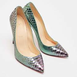 Pre Owned حذاء كعب عالي كريستيان لوبوتان سو كيت جلد ثعبان ثنائي اللون مقدمة مدببة مقاس 39.5