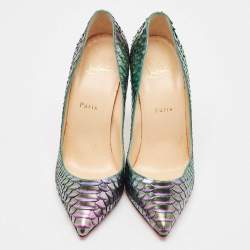 Pre Owned حذاء كعب عالي كريستيان لوبوتان سو كيت جلد ثعبان ثنائي اللون مقدمة مدببة مقاس 39.5