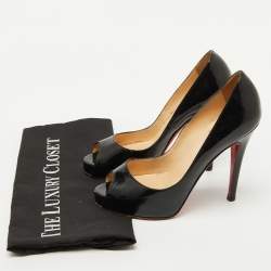 Christian Louboutin Black Patent Leather Very Prive Peep Toe Platform Pumps Size 37