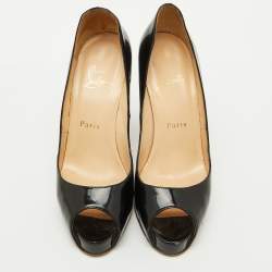 Christian Louboutin Black Patent Leather Very Prive Peep Toe Platform Pumps Size 37