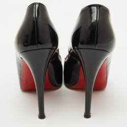 Christian Louboutin Black Patent Leather Very Prive Peep Toe Platform Pumps Size 37