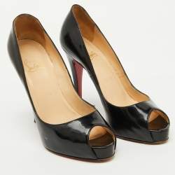 Christian Louboutin Black Patent Leather Very Prive Peep Toe Platform Pumps Size 37