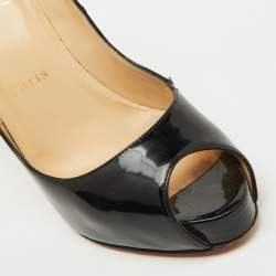 Christian Louboutin Black Patent Leather Very Prive Peep Toe Platform Pumps Size 37