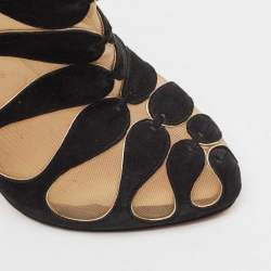 Christian Louboutin Black/Beige Suede And Mesh Circus Cutout Ankle Boots Size 38.5
