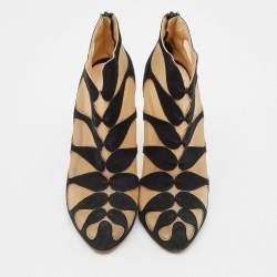 Christian Louboutin Black/Beige Suede And Mesh Circus Cutout Ankle Boots Size 38.5