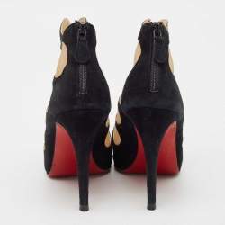 Christian Louboutin Black/Beige Suede And Mesh Circus Cutout Ankle Boots Size 38.5