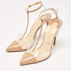 Christian Louboutin Beige Patent Leather and PVC Nosy Pumps Size 39