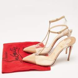 Christian Louboutin Beige Patent Leather and PVC Nosy Pumps Size 39
