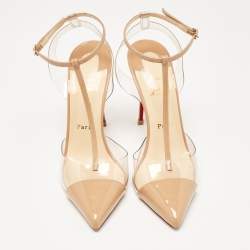 Christian Louboutin Beige Patent Leather and PVC Nosy Pumps Size 39