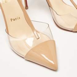 Christian Louboutin Beige Patent Leather and PVC Nosy Pumps Size 39