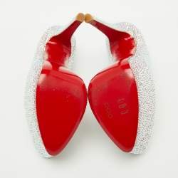 Pre Owned Christian Louboutin Silver/Pink Suede Crystal Embellished Daffodile Platform Pumps Size 37