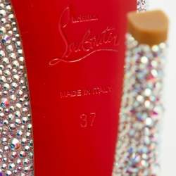 Pre Owned Christian Louboutin Silver/Pink Suede Crystal Embellished Daffodile Platform Pumps Size 37