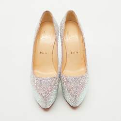 Pre Owned Christian Louboutin Silver/Pink Suede Crystal Embellished Daffodile Platform Pumps Size 37