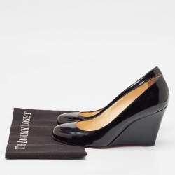 Christian Louboutin Black Patent Leather Ron Ron Wedge Pumps Size 38.5