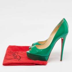Pre Owned Christian Louboutin Green Patent Leather Lady Peep Pumps Size 38