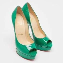Pre Owned Christian Louboutin Green Patent Leather Lady Peep Pumps Size 38