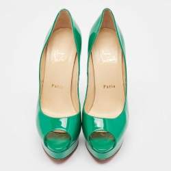 Pre Owned Christian Louboutin Green Patent Leather Lady Peep Pumps Size 38