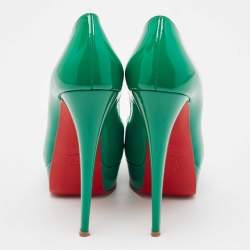 Pre Owned Christian Louboutin Green Patent Leather Lady Peep Pumps Size 38
