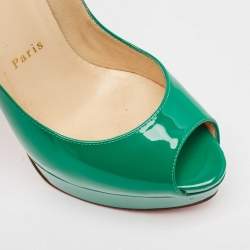 Pre Owned Christian Louboutin Green Patent Leather Lady Peep Pumps Size 38