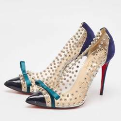 Pre Owned Christian Louboutin Blue Studded PVC and Suede Bille Et Boule Pumps Size 39