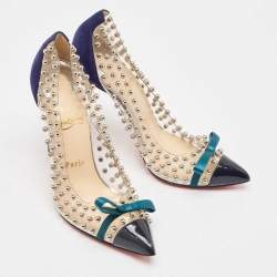 Pre Owned Christian Louboutin Blue Studded PVC and Suede Bille Et Boule Pumps Size 39