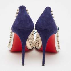Pre Owned Christian Louboutin Blue Studded PVC and Suede Bille Et Boule Pumps Size 39