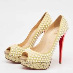 Christian Louboutin Cream Suede Lady Peep Spikes Pumps Size 39