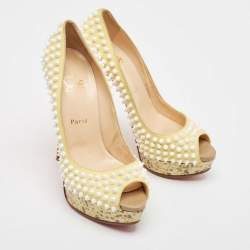 Christian Louboutin Cream Suede Lady Peep Spikes Pumps Size 39