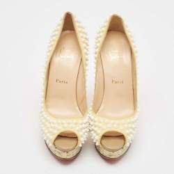 Christian Louboutin Cream Suede Lady Peep Spikes Pumps Size 39