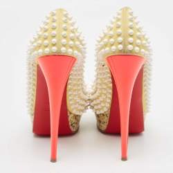 Christian Louboutin Cream Suede Lady Peep Spikes Pumps Size 39