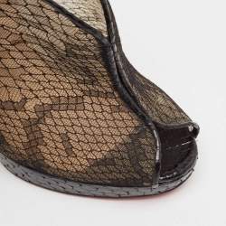 Christian Louboutin Black Mesh And Python Leather Janet Wedge Booties Size 39