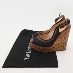 Christian Louboutin Dark Blue Fabric and Leather Une Plume Sandals Size 36
