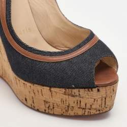 Christian Louboutin Dark Blue Fabric and Leather Une Plume Sandals Size 36