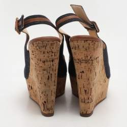 Christian Louboutin Dark Blue Fabric and Leather Une Plume Sandals Size 36