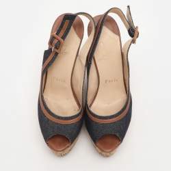 Christian Louboutin Dark Blue Fabric and Leather Une Plume Sandals Size 36