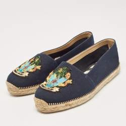 مملوكة مسبقًا Christian Louboutin Navy Blue Canvas Lougalia Espadrille Flats Size 37