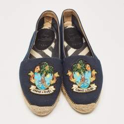 مملوكة مسبقًا Christian Louboutin Navy Blue Canvas Lougalia Espadrille Flats Size 37