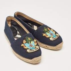 مملوكة مسبقًا Christian Louboutin Navy Blue Canvas Lougalia Espadrille Flats Size 37