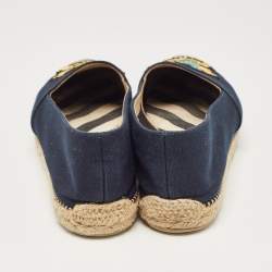 مملوكة مسبقًا Christian Louboutin Navy Blue Canvas Lougalia Espadrille Flats Size 37
