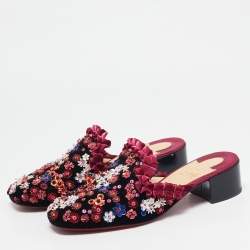 Christian Louboutin Multicolor Velvet Flower Embellished Mules Size 38.5