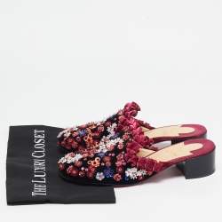 Christian Louboutin Multicolor Velvet Flower Embellished Mules Size 38.5