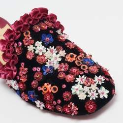 Christian Louboutin Multicolor Velvet Flower Embellished Mules Size 38.5