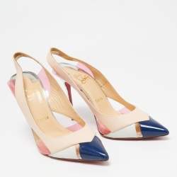 Christian Louboutin Tricolor Leather Air Chance Slingback Pumps Size 37.5