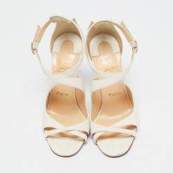 Christian Louboutin Cream Leather Malefissima Ankle Strap Sandals Size 37