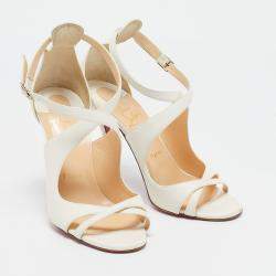 Christian Louboutin Cream Leather Malefissima Ankle Strap Sandals Size 37