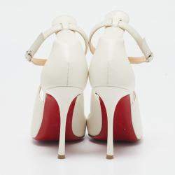 Christian Louboutin Cream Leather Malefissima Ankle Strap Sandals Size 37