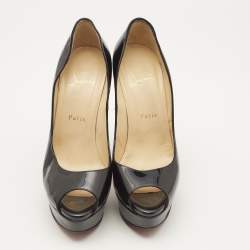 Christian Louboutin Black Patent Leather Lady Peep  Pumps Size 38