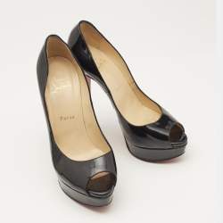 Christian Louboutin Black Patent Leather Lady Peep  Pumps Size 38