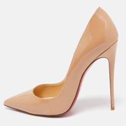 Pre Owned Christian Louboutin Beige Patent Leather So Kate Pumps Size 38.5